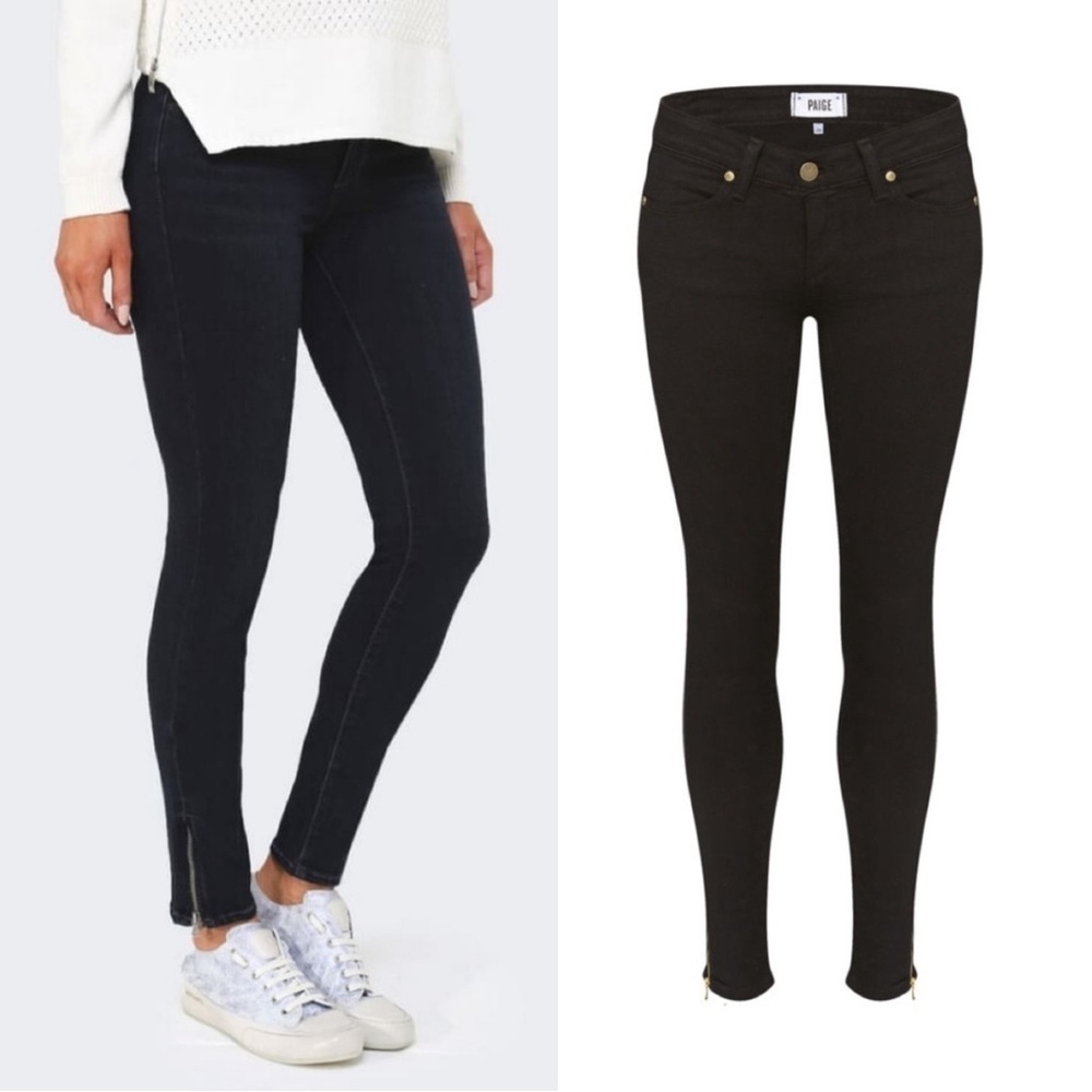 Paige • Verdugo Ankle Skinny Jeans black denim gold ankle zippers